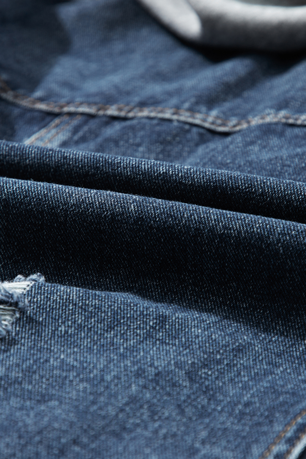 Dark Blue Fake Two-Piece Hooded Zip-Up Denim Jacket - loveforevers