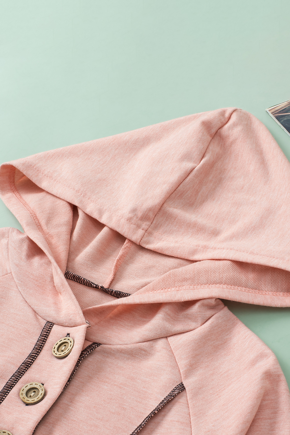 Pink Buttons Front Princess Line Out Seam Hoodie - loveforevers