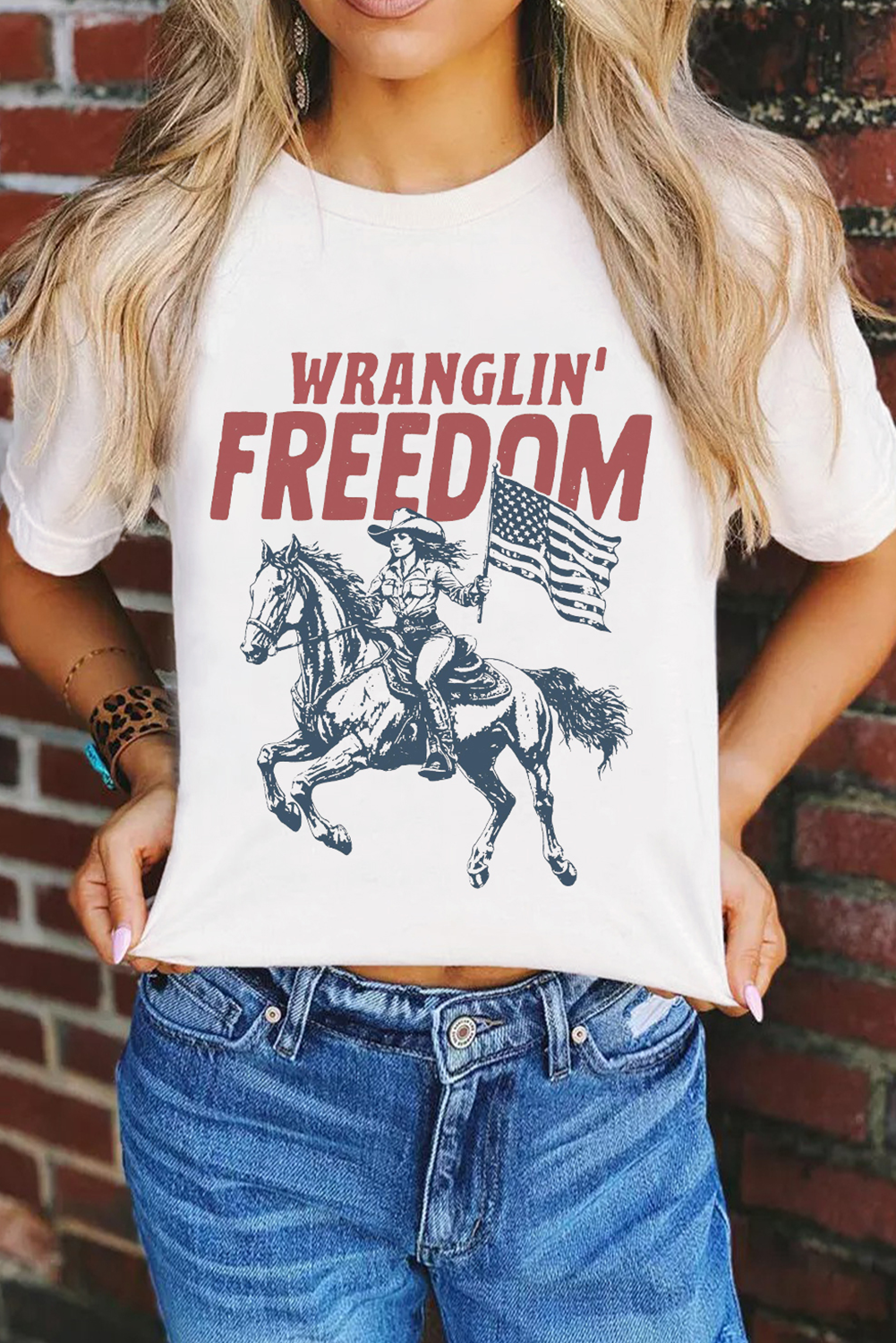 White WRANGLIN FREEDOM Rodeo Graphic Tee - loveforevers
