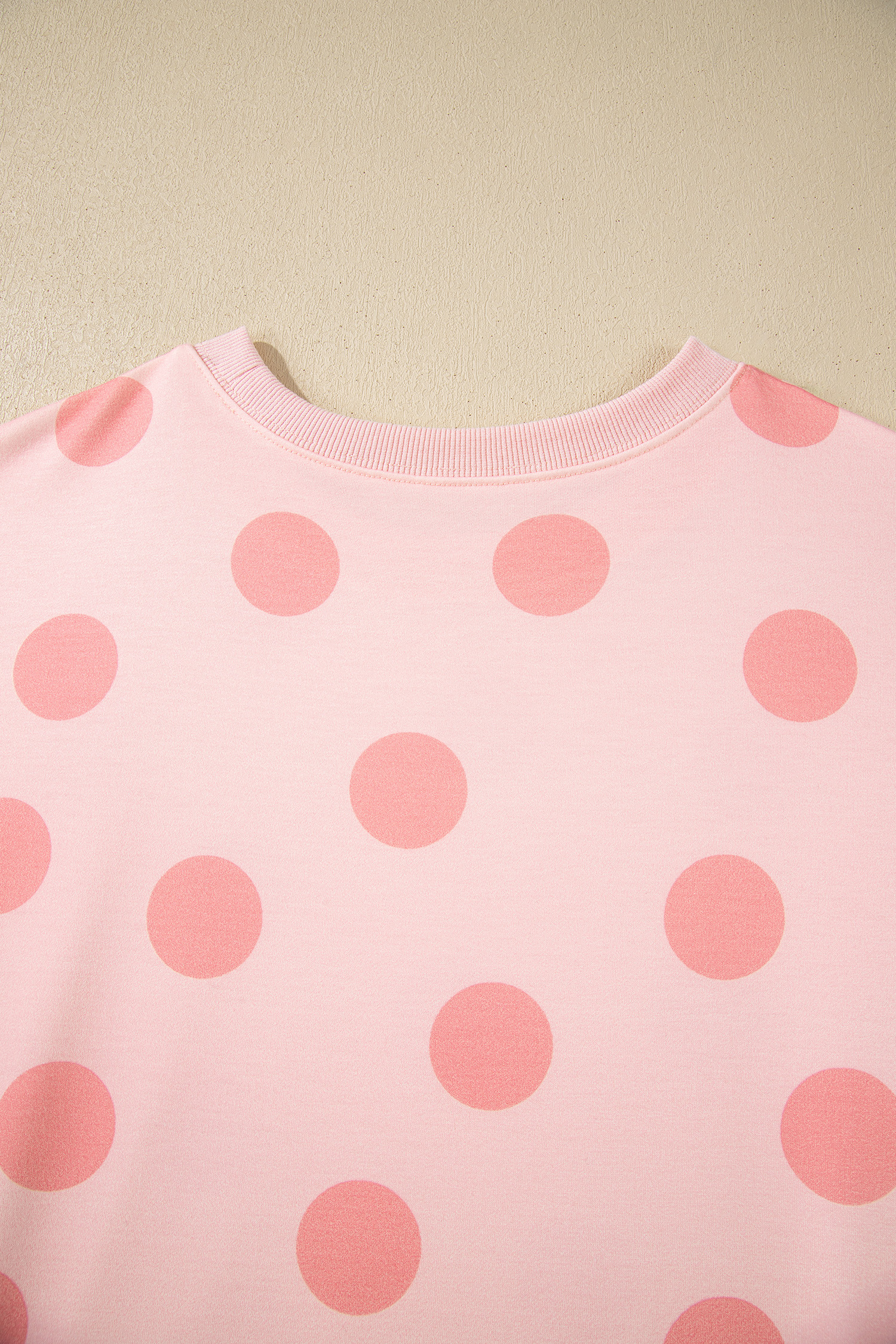 Beige Polka Dot Print Drop Shoulder Pullover Drawstring Jogger Pant Set - loveforevers