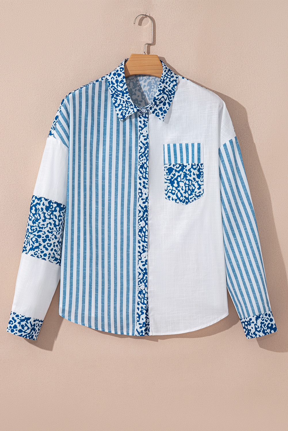 Sky Blue Leopard Striped Western Casual Shirt - loveforevers