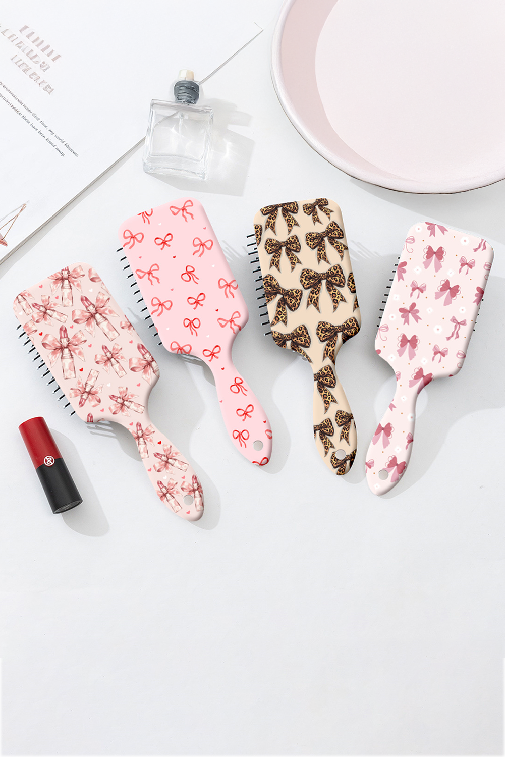 Parchment Leopard Bow Print Air Cushion Comb - loveforevers
