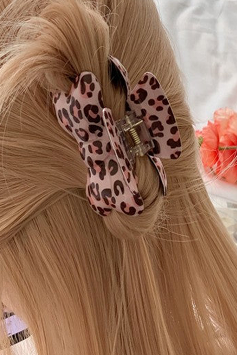 Pink Leopard Print Bow Knot Shape Hair Claw Clip - loveforevers