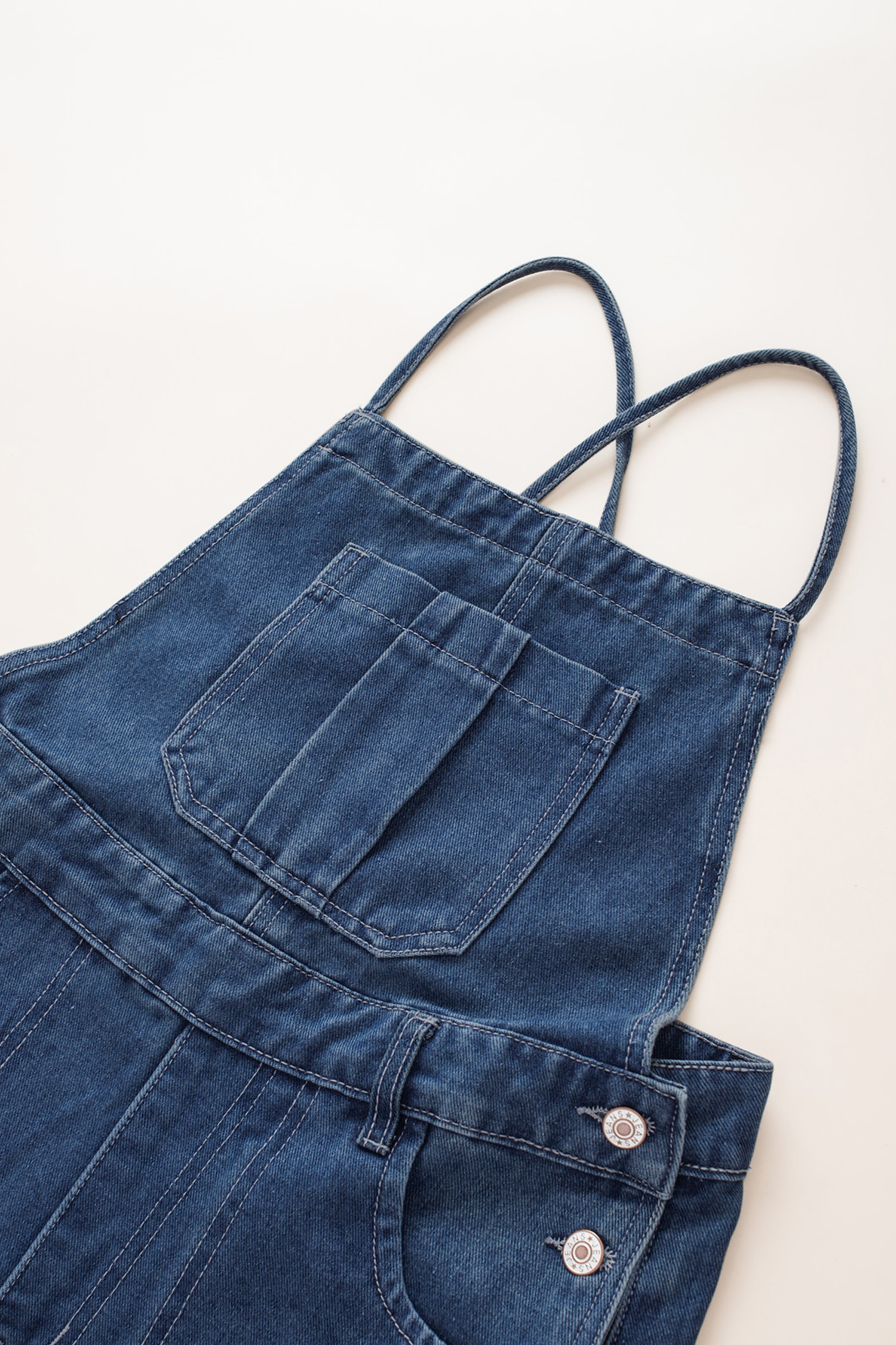 Dark Blue Crossed Tie Straps Bib Pocket Loose Denim Overalls - loveforevers