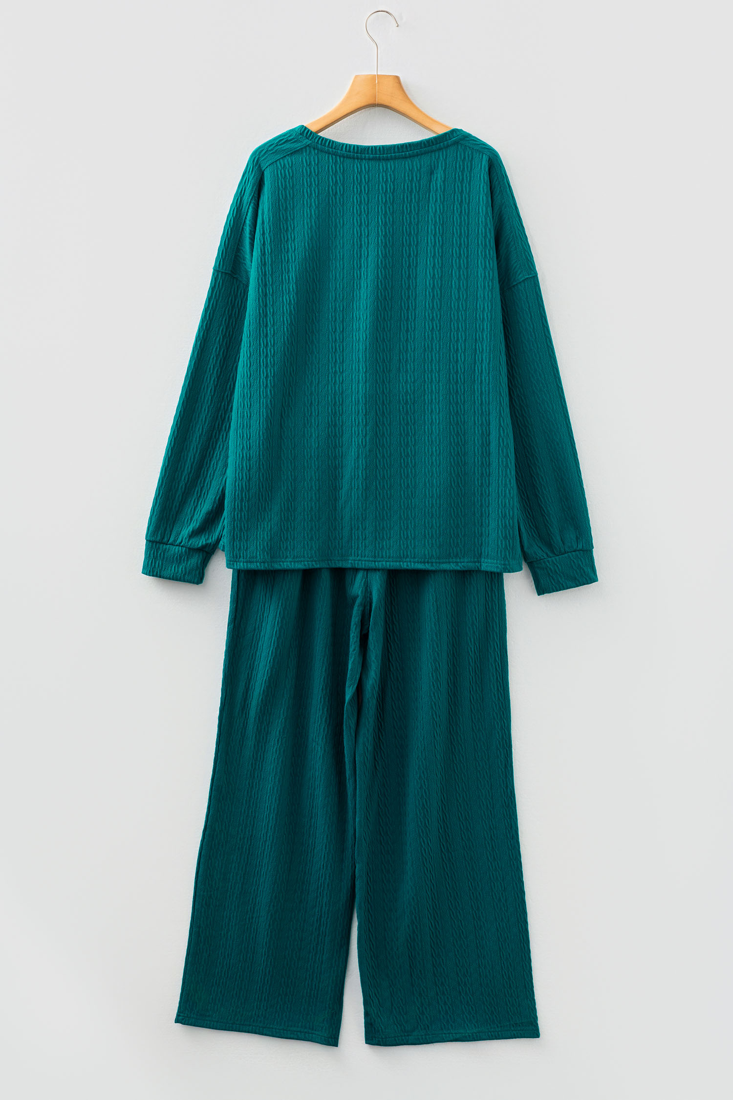 Smoke Green Textured Round Neck Sweatshirt & Loose Drawstring High Waist Pant Set - loveforevers