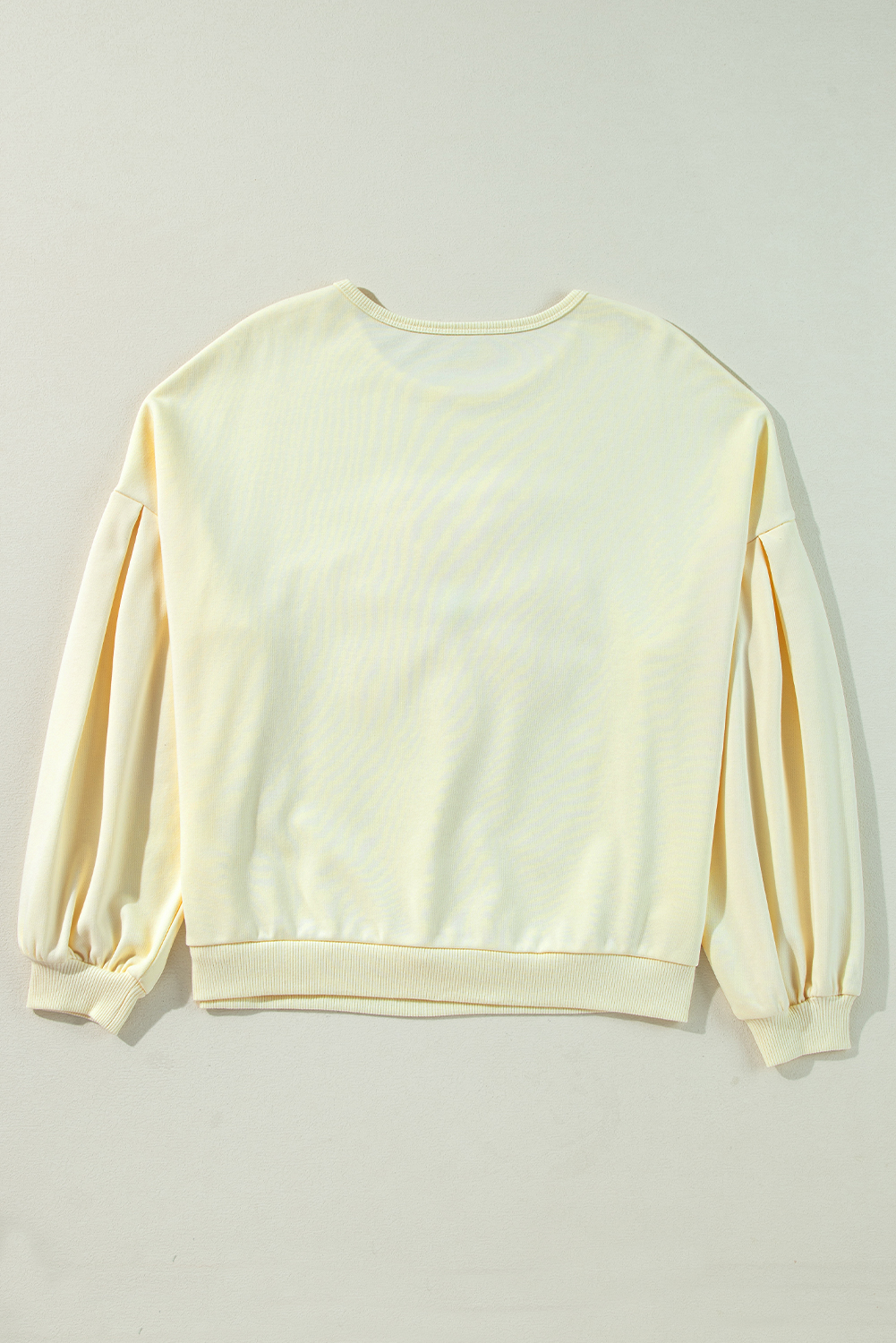 Beige Tinsel Flower Dropped Puff Sleeve Sweatshirt - loveforevers