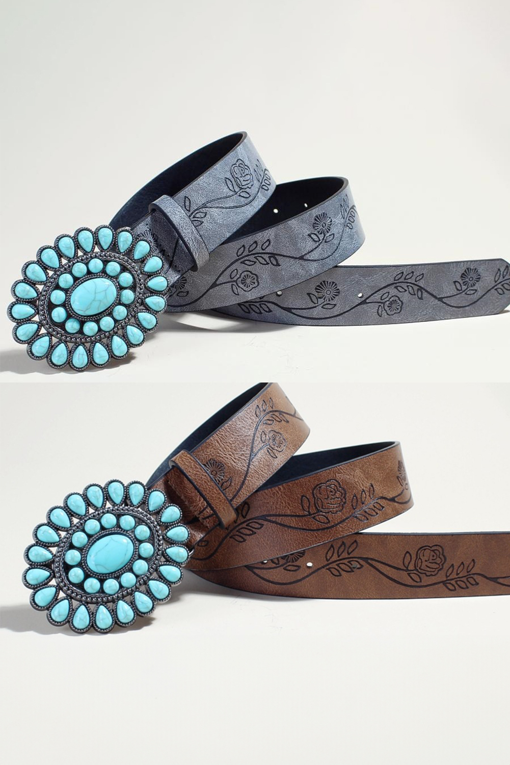Chestnut Turquoise Gem Stone Western Fashion Faux Leather Belt - loveforevers