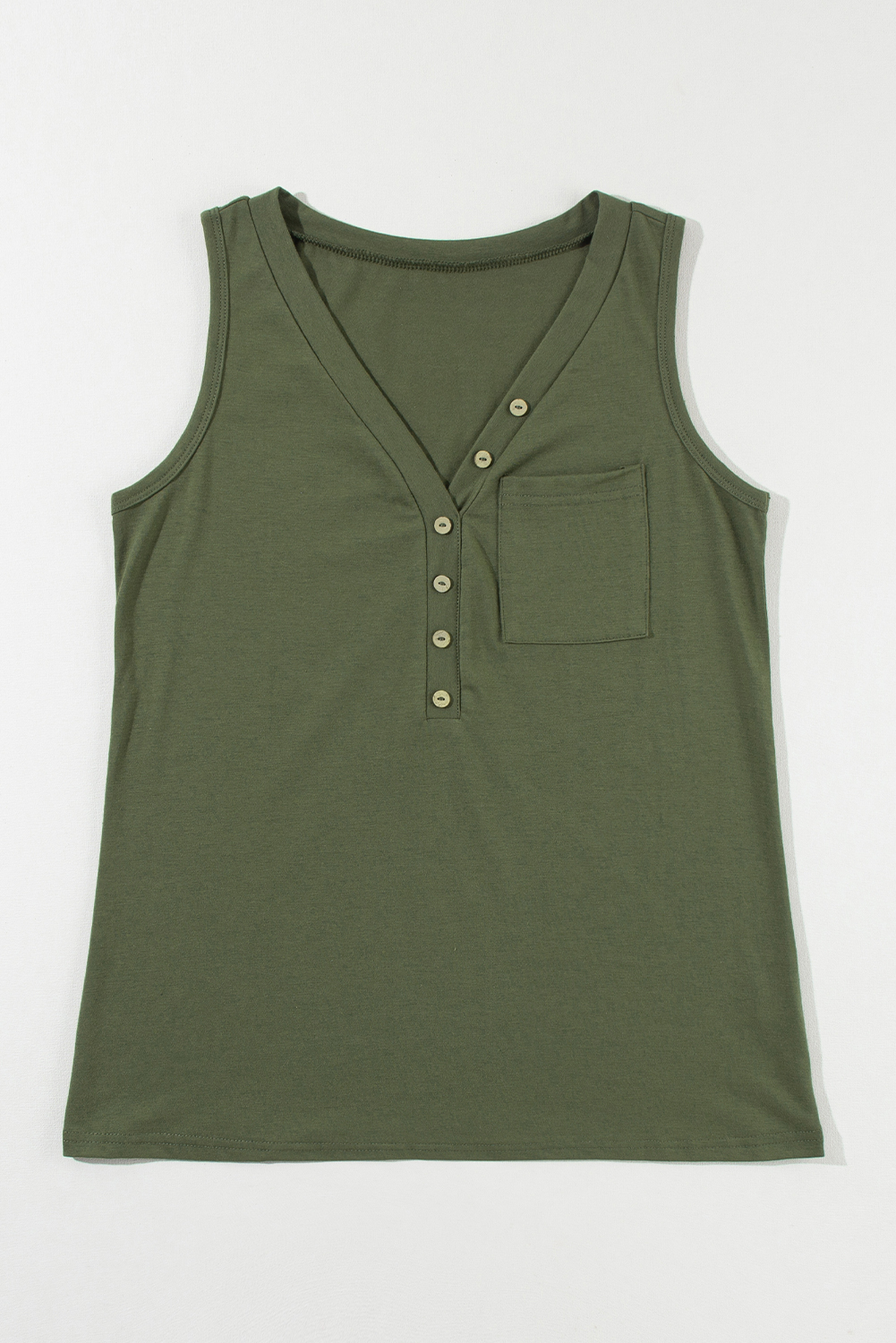 Jungle Green Half Button V Neck Patched Pocket Tank Top - loveforevers