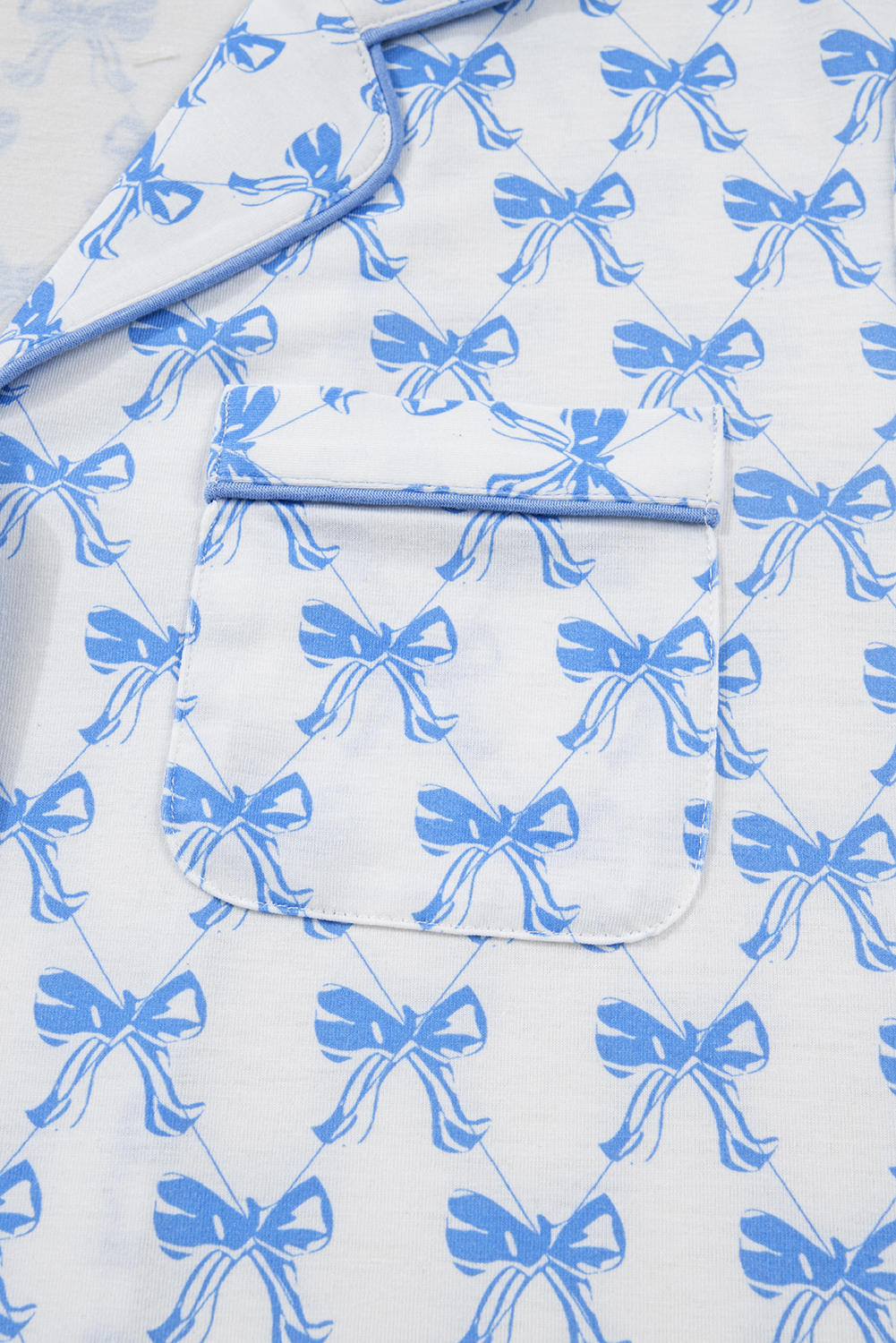 Sky Blue Bow Print Long Sleeve Shirt and Pants Soft Pajama Set - loveforevers