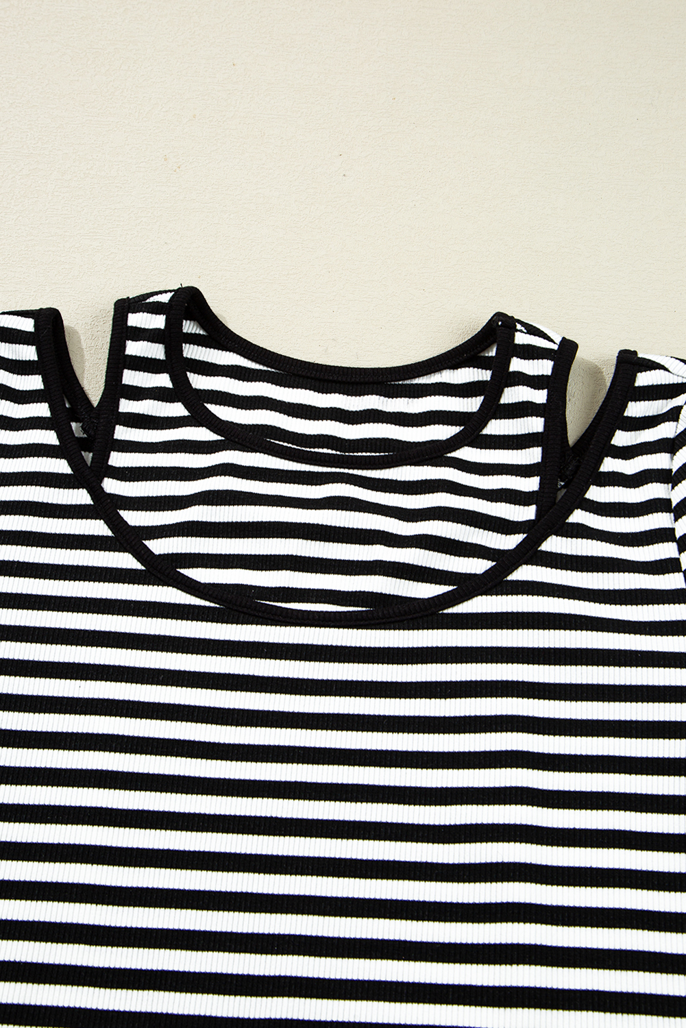 Black Stripe Double-layer Cold Shoulder Long Sleeve Top - loveforevers