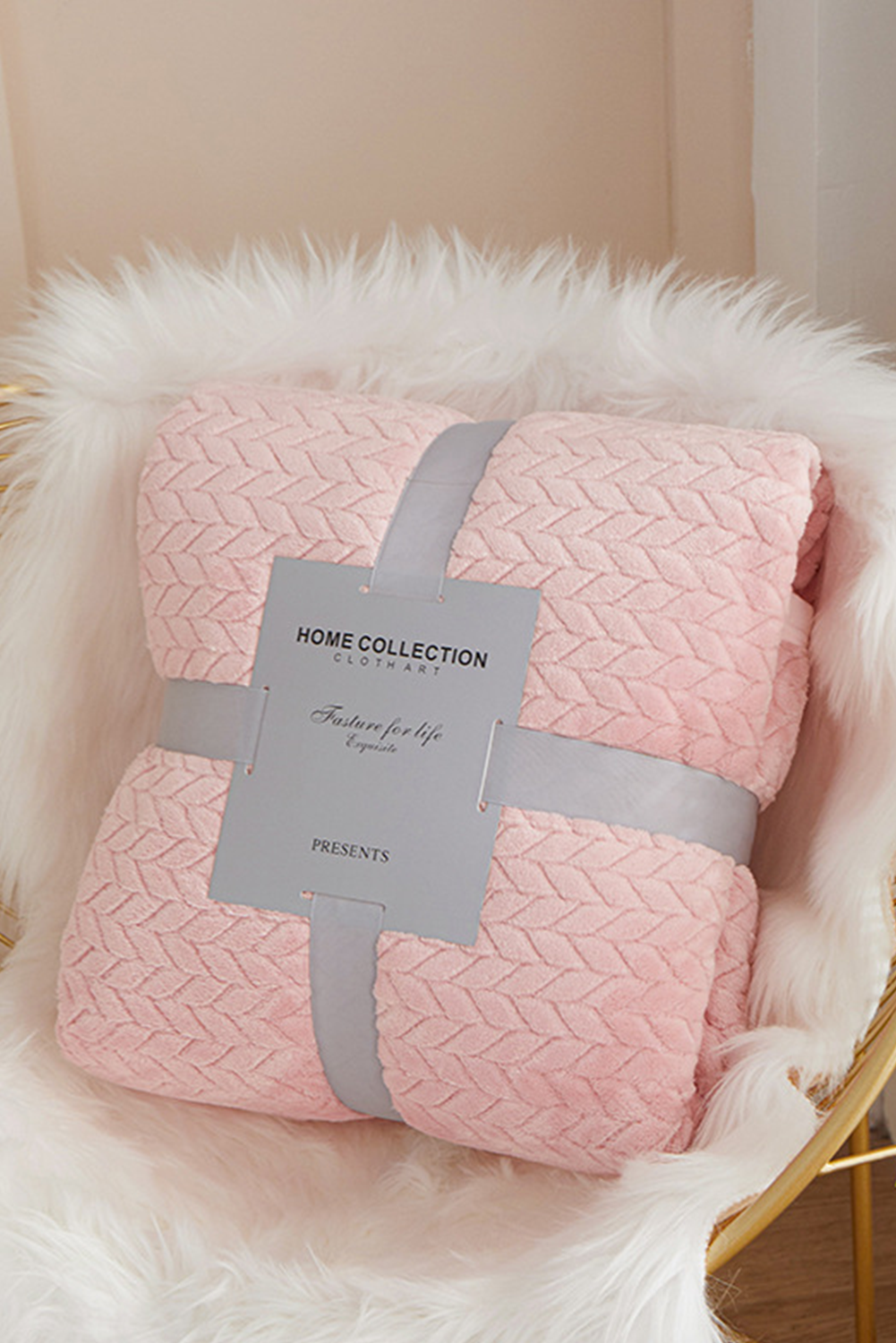 Light Pink Textured Soft Fleece Large Throw Blanket - loveforevers