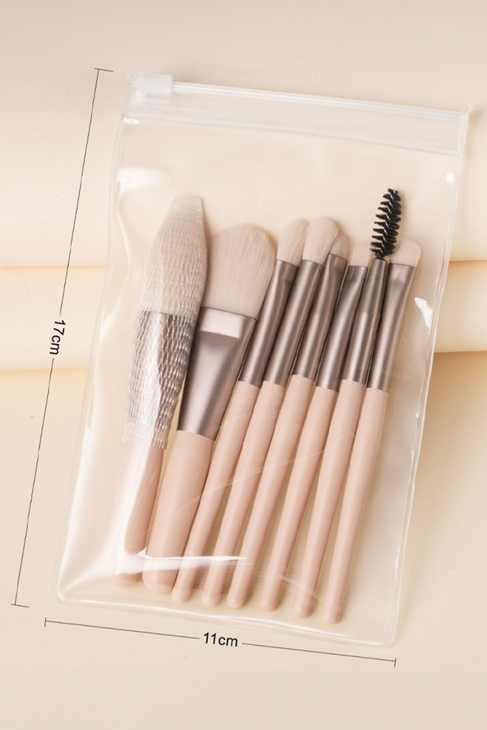 Apricot Pink 8pcs Soft Fluffy Mini Makeup Brush Set with Bag - loveforevers