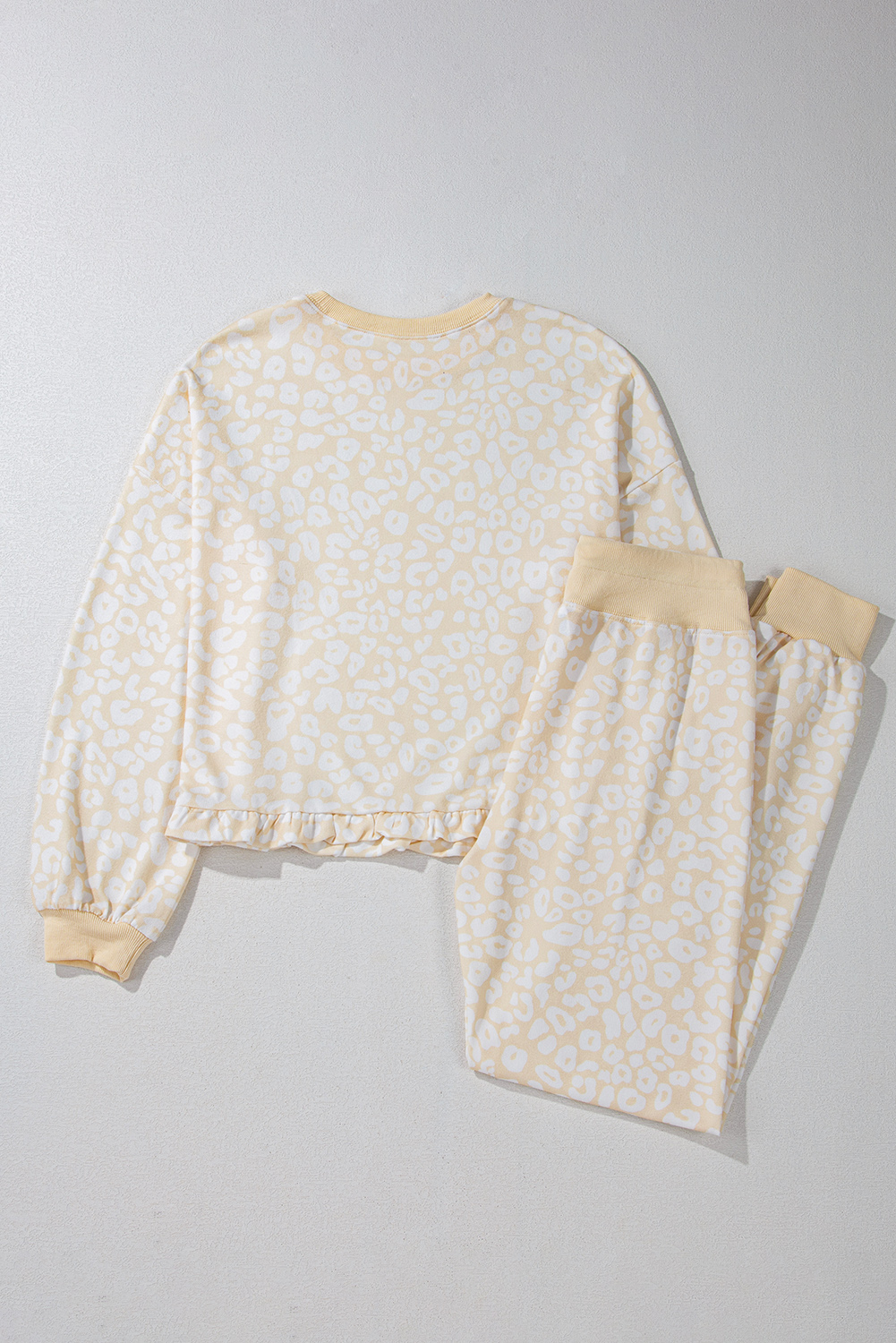 White Cheetah Print Two Piece Loose Fit Cozy Loungewear - loveforevers