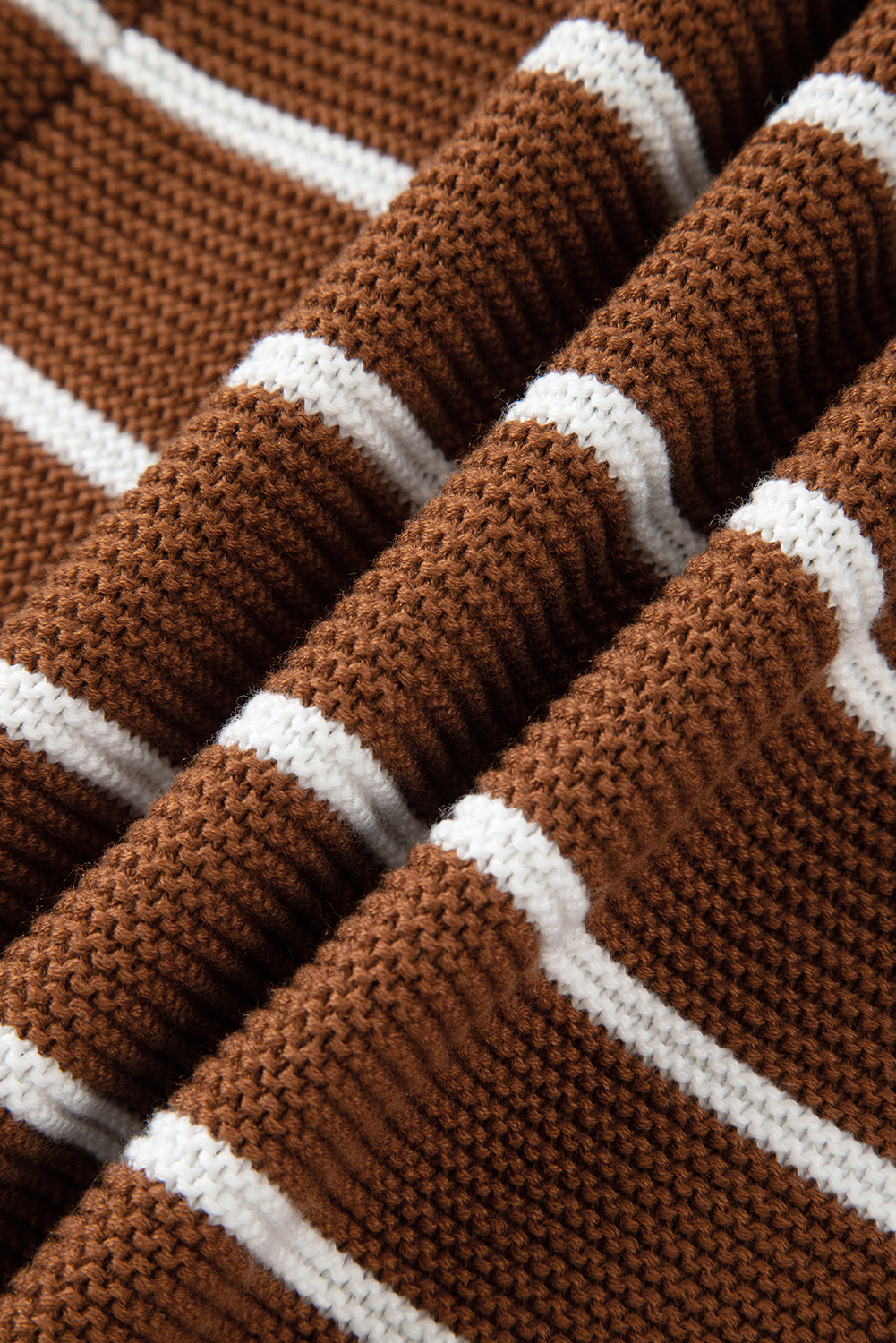 Chestnut Tie Front Striped Knit V Neck Cardigan Sweater - loveforevers