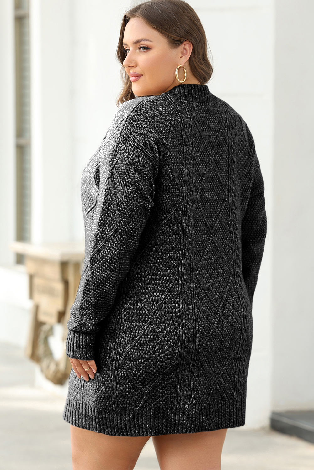 Parchment Cable Knit Drop Shoulder Loose Fit Sweater Dress - loveforevers