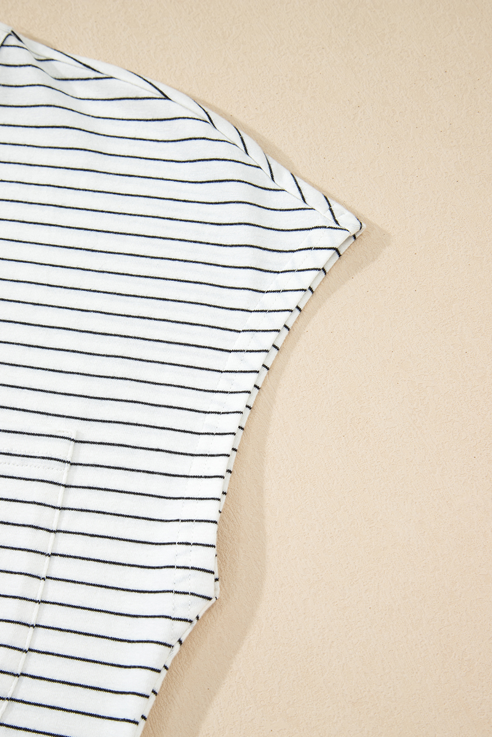 White Stripe Cap Sleeve Crew Neck Casual Tee with Chest Pocket - loveforevers