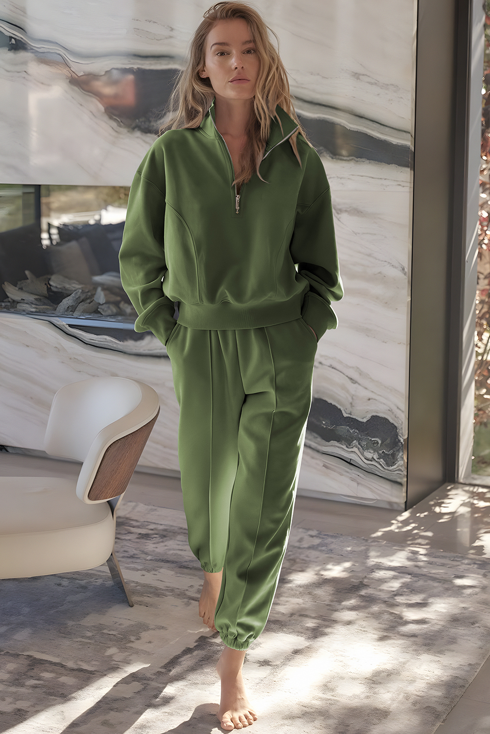Vineyard Green Half Zip up Pullover Active Top and Joggers Set - loveforevers