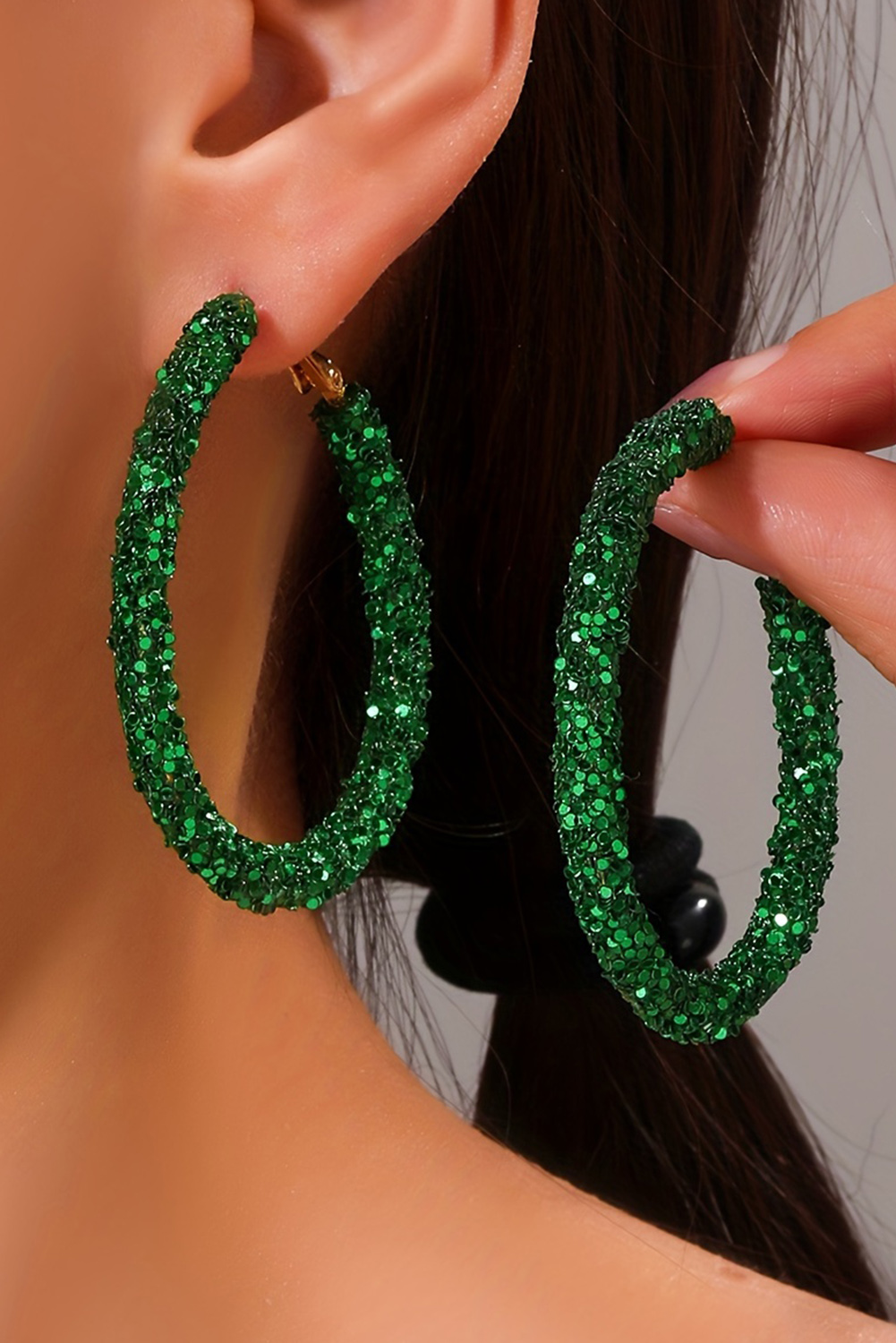 Dark Green St. Patricks Fashion Daring Sequin Loop Earrings - loveforevers