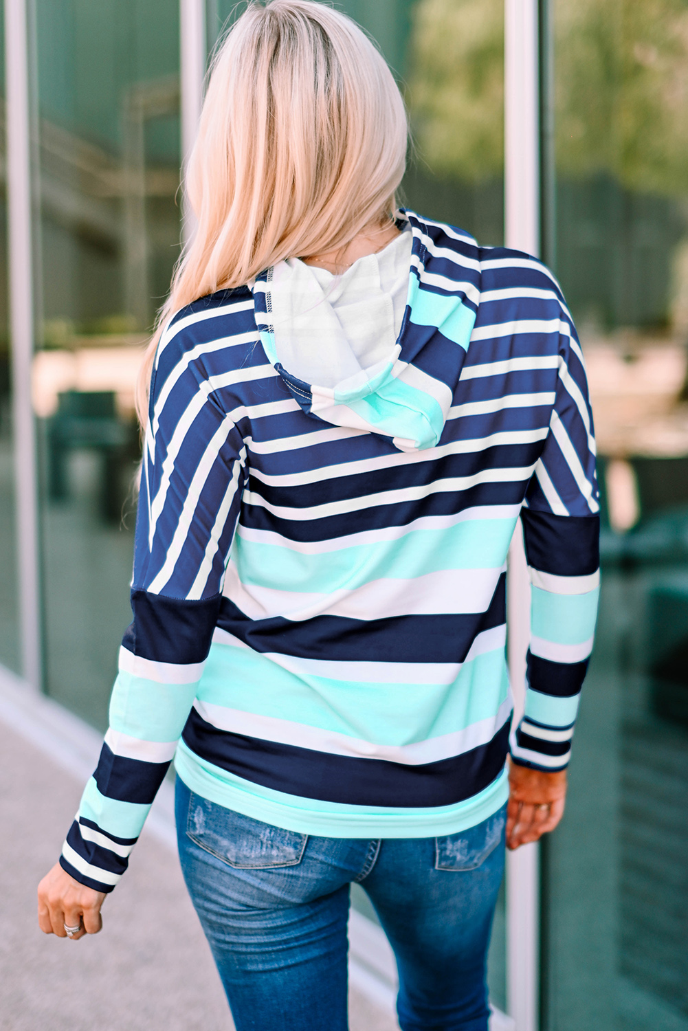 Multi Striped Drawstring Long Sleeve Hoodie - loveforevers