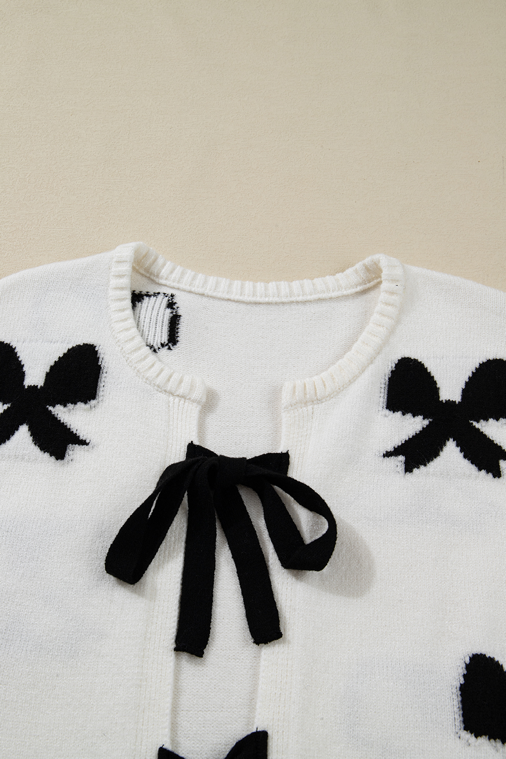 White Lace-up Bow Pattern Sweater Cardigan - loveforevers