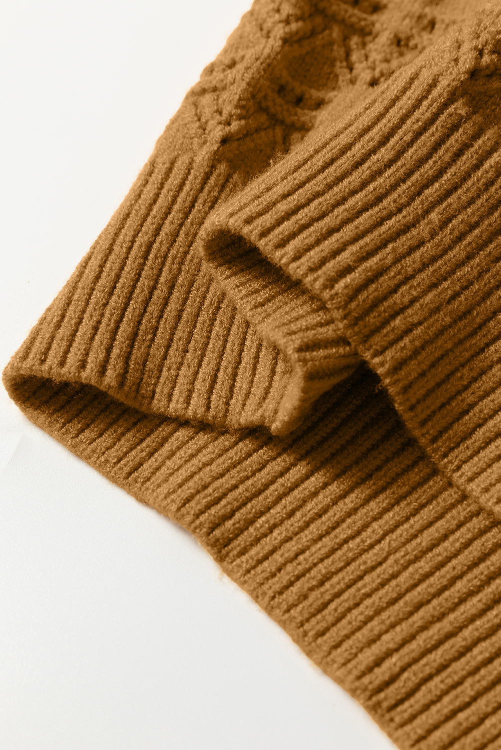 Jurassic Gold Hollow Out Crochet Ribbed Edge Balloon Sleeve Sweater - loveforevers