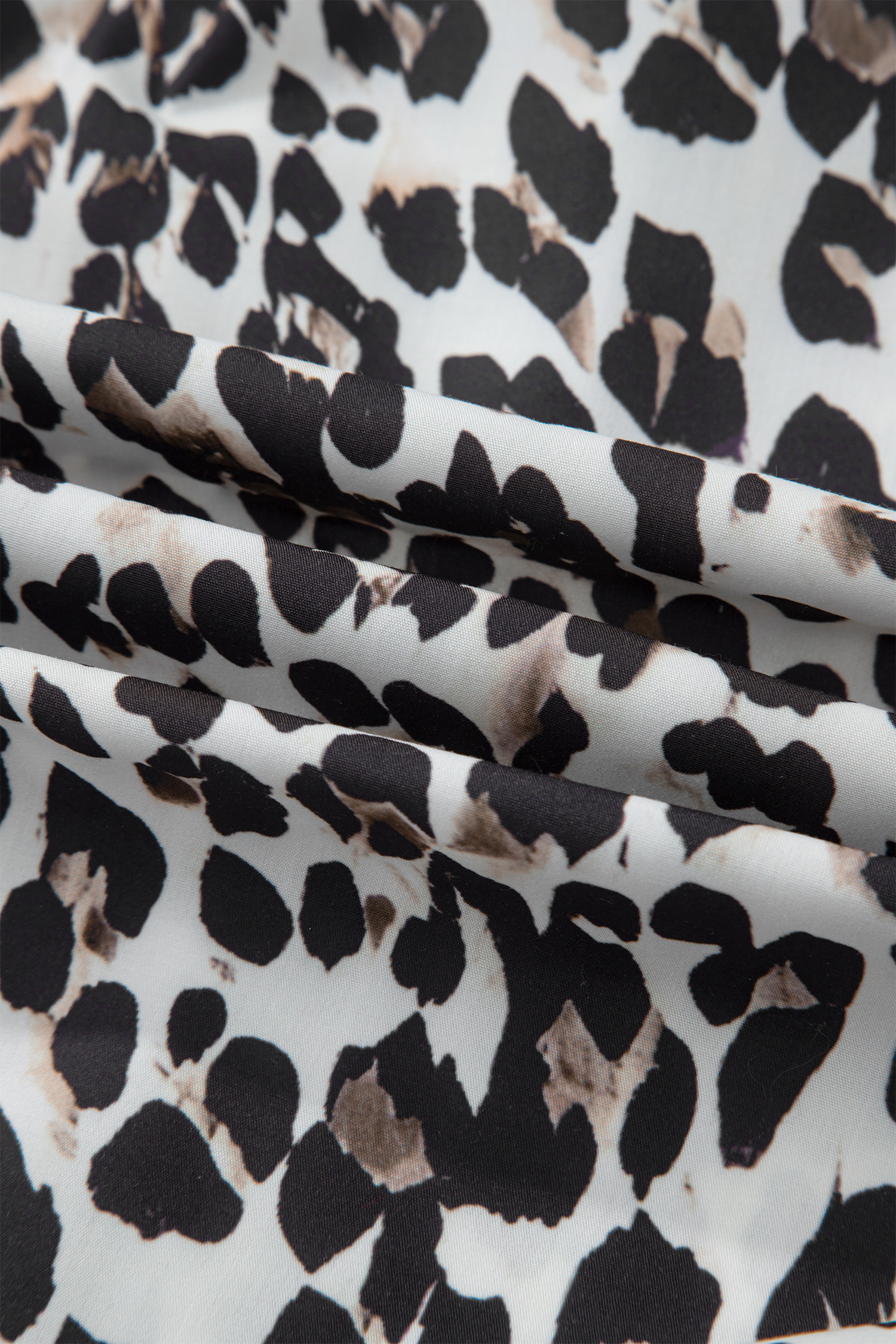 Multicolour Leopard Print Contrast Trim Button Split Neck Plus Long Sleeve Top - loveforevers