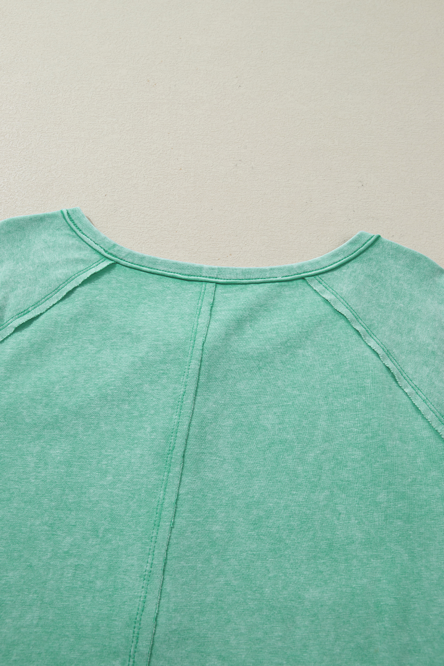 Mint Green Half Buttons Raw Seam Raglan Sleeve Mineral Wash T Shirt - loveforevers