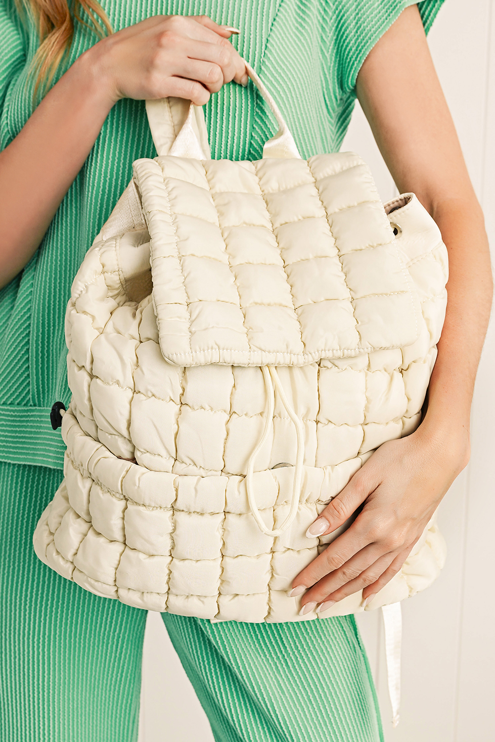 Black Solid Flapped Quilted Puffer Backpack - loveforevers