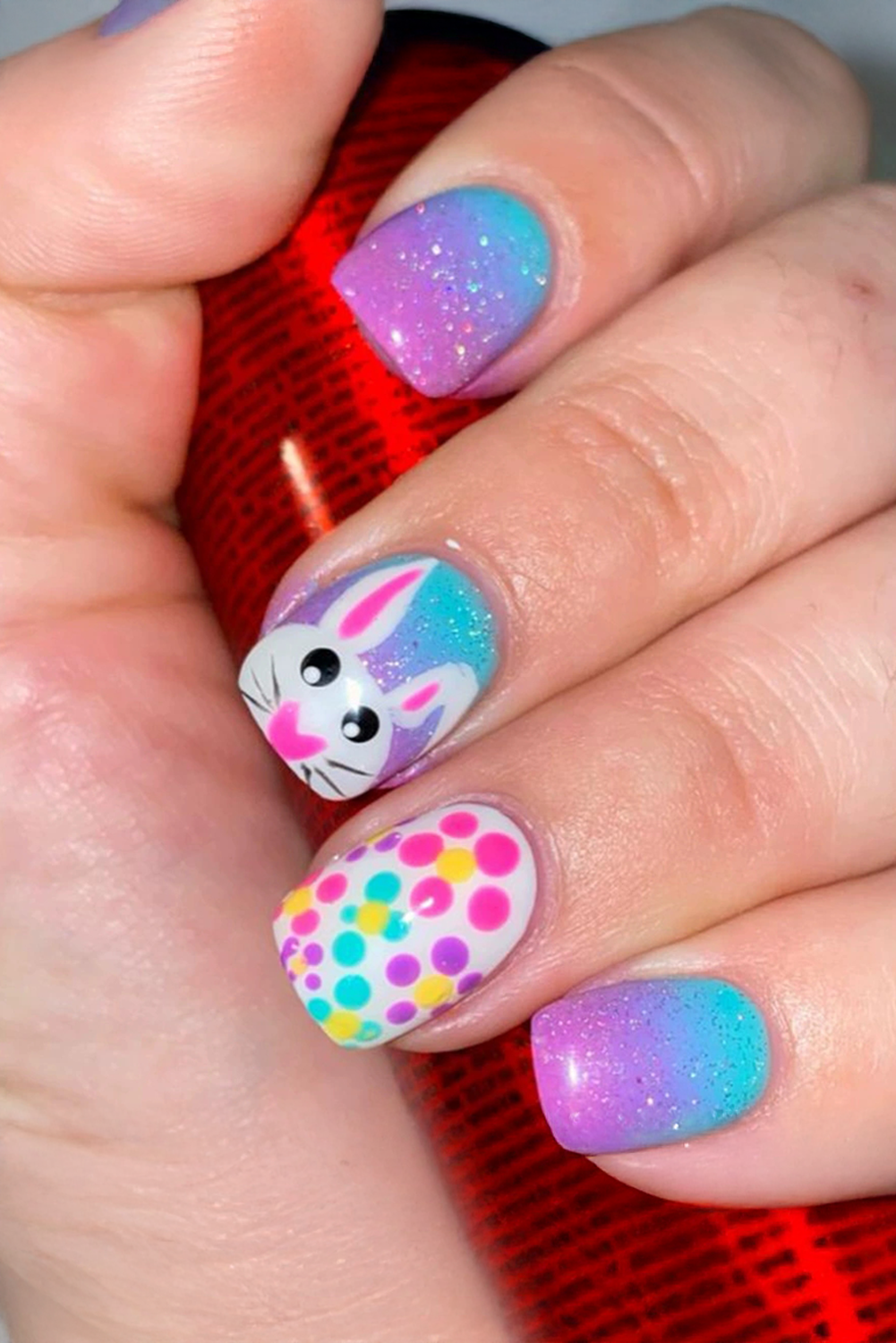Bonbon Polka Dot Bunny Easter Fashion Square Nail Stickers - loveforevers