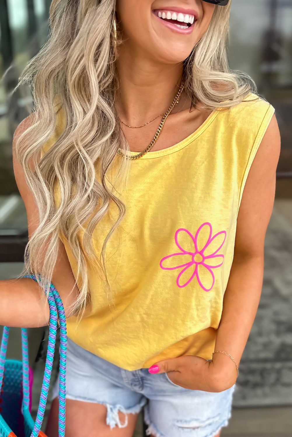 Blue Sun Graphic Casual Tank Top - loveforevers
