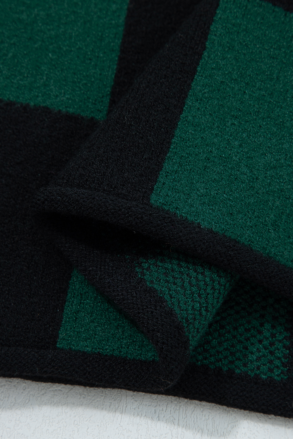 Black Checked Notched Neckline Drop Shoulder Knit Sweater - loveforevers