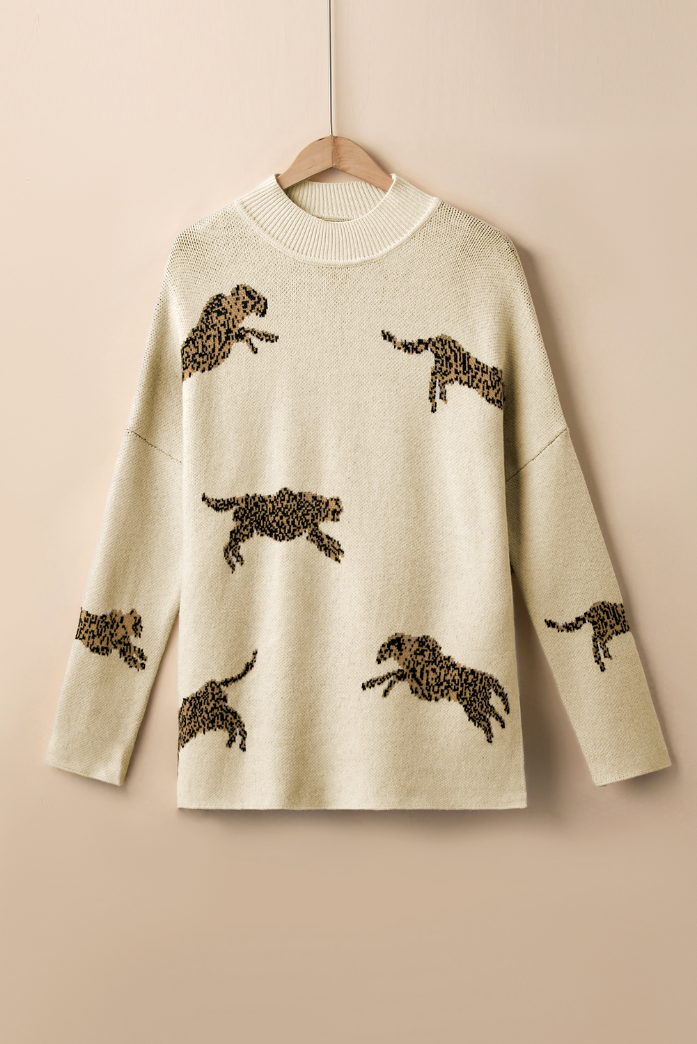 Parchment Lively Cheetah Print High Neck Split Hem Sweater - loveforevers