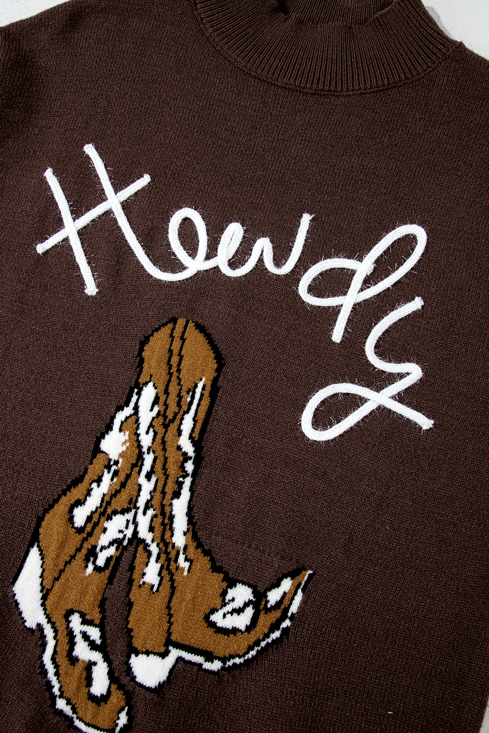 Coffee Western Howdy Boot Graphic High Neck Sweater - loveforevers