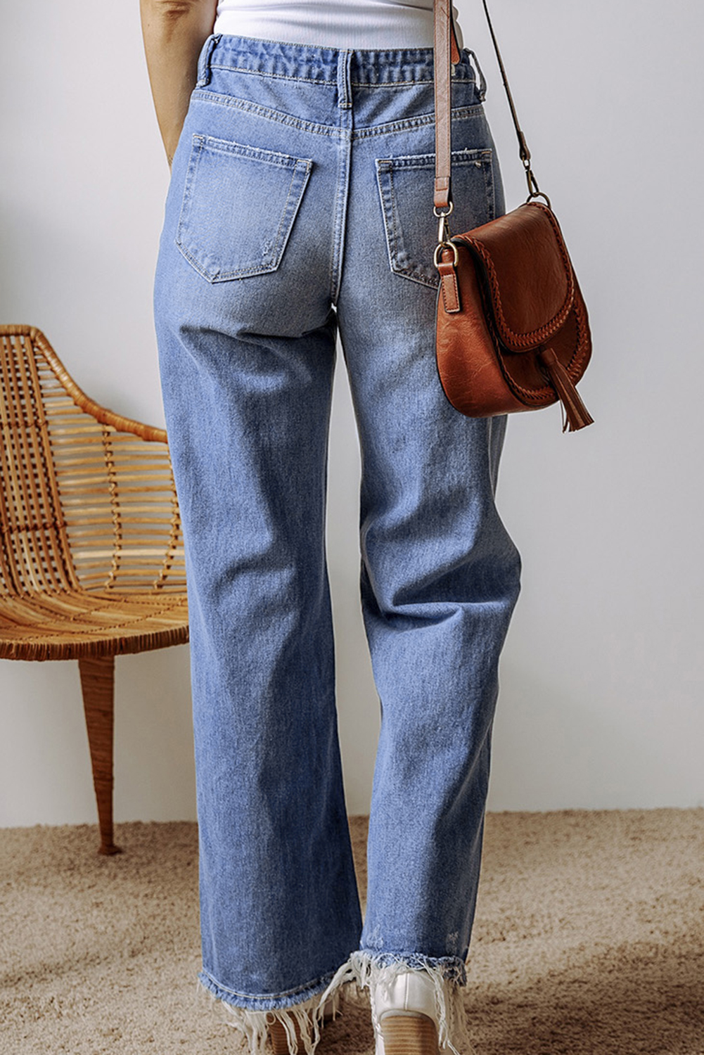 Ashleigh Blue Distressed Raw Hem Straight Leg High Waist Jeans - loveforevers