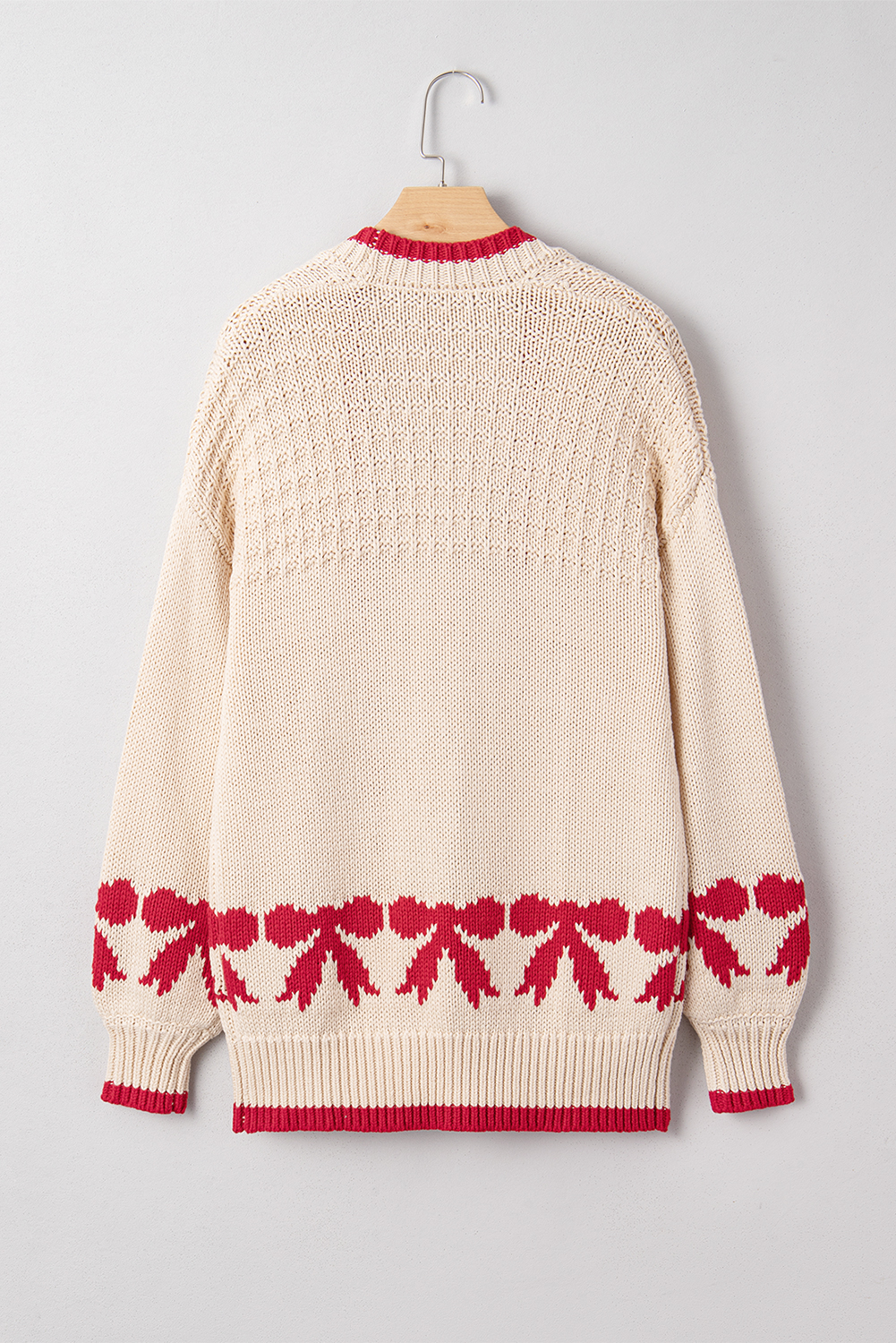 Apricot Bow Pattern Textured Open Front Baggy Cardigan - loveforevers
