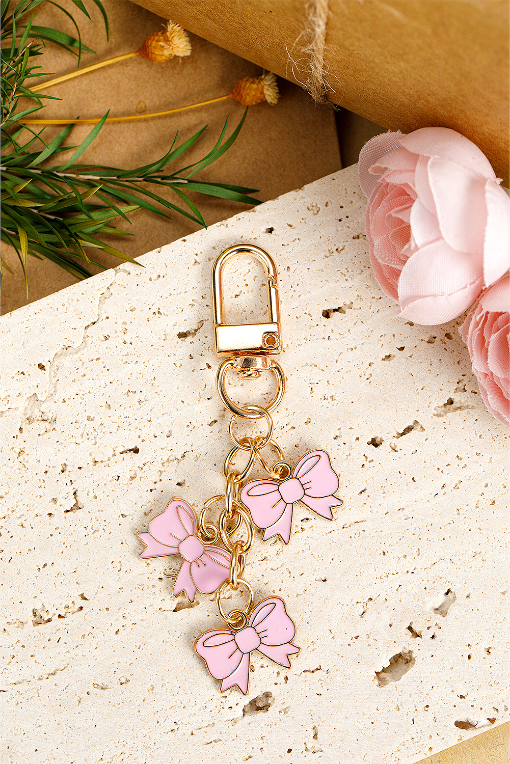 Pink Bow Knot Shape Charms Plated Alloy Keychain - loveforevers