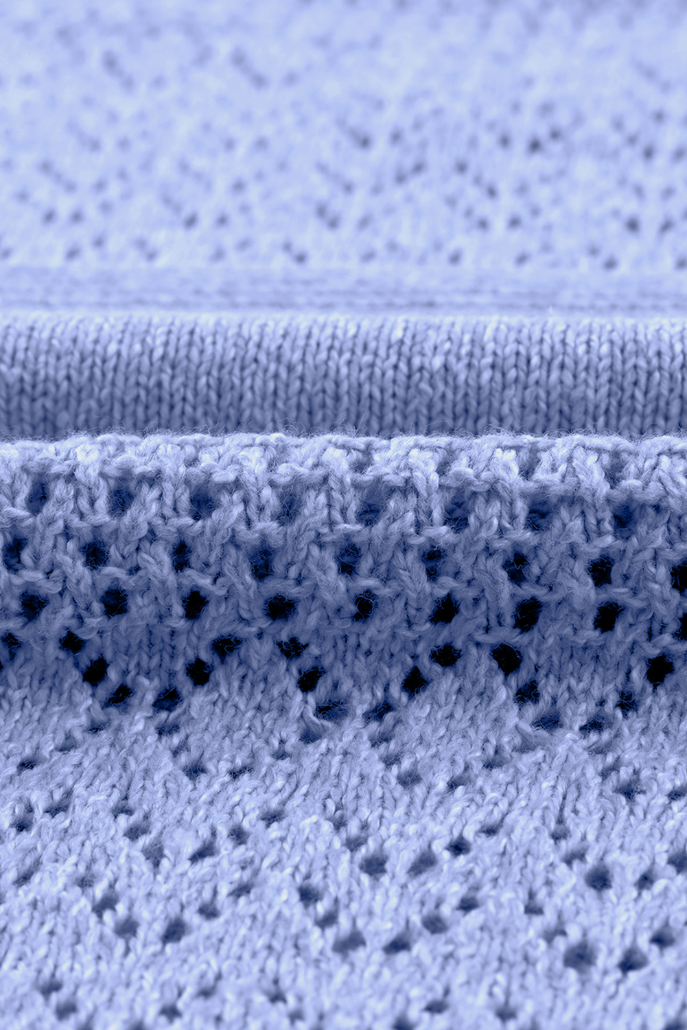 Sky Blue Eyelet Pattern Detail V Neck Drop Shoulder Sweater - loveforevers
