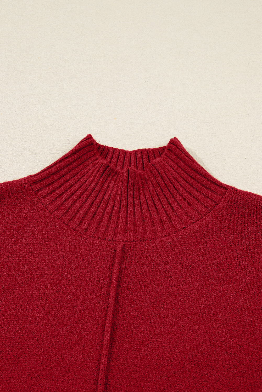 Fiery Red Ribbed High Neck Front Pockets Center Seam Shift Sweater Dress - loveforevers