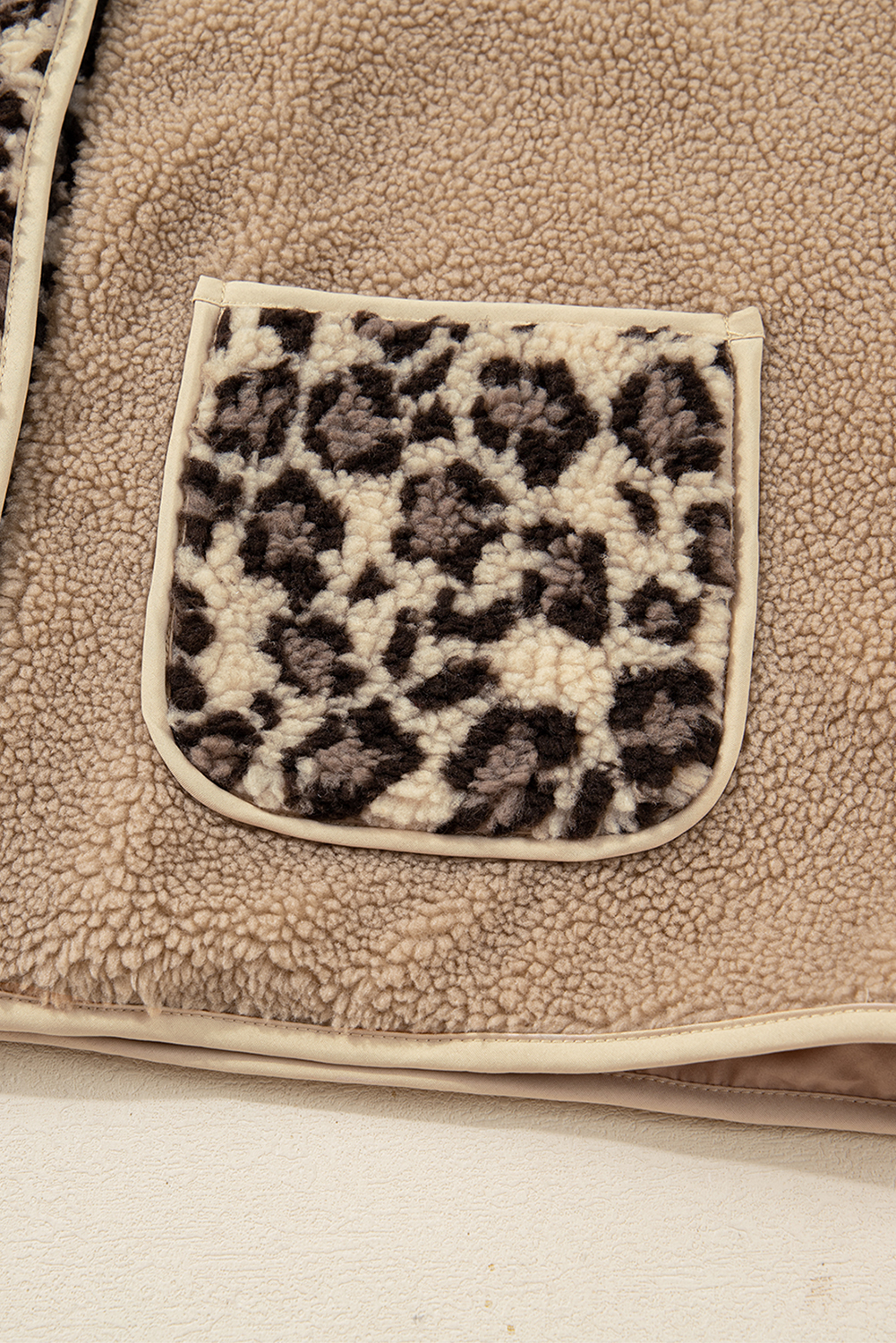 Casual Leopard Print Accent Plush Jacket with Pockets - loveforevers