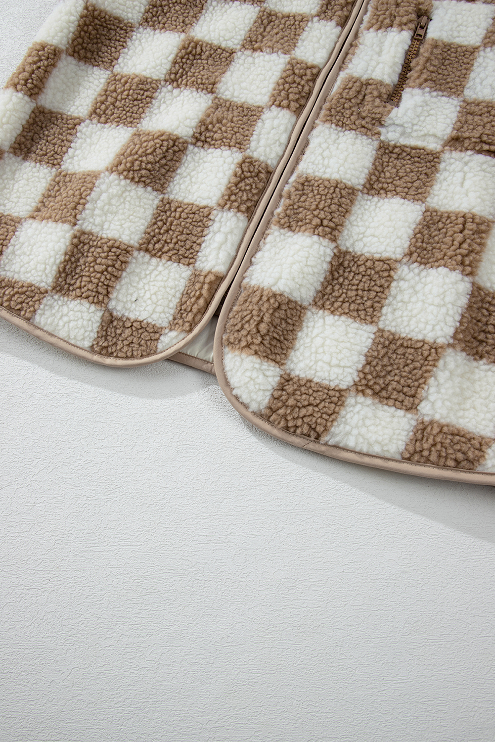 Khaki Checkered Sherpa Collared Jacket Vest - loveforevers