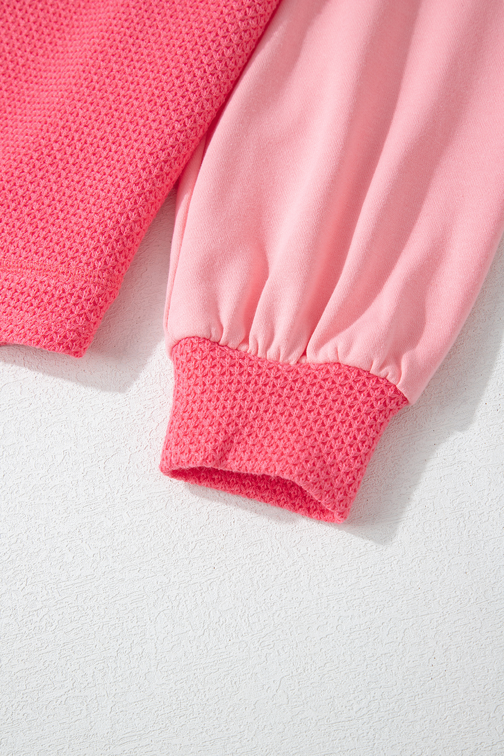 Peach Blossom Two Tone Contrast Waffle Knit Buttoned Loose Shacket - loveforevers
