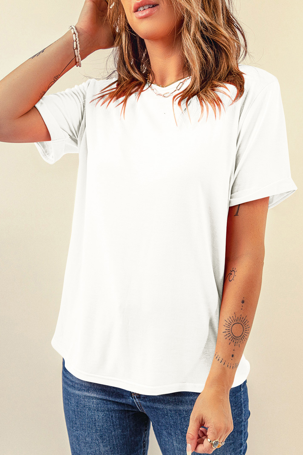 Khaki Casual Plain Crew Neck Tee - loveforevers