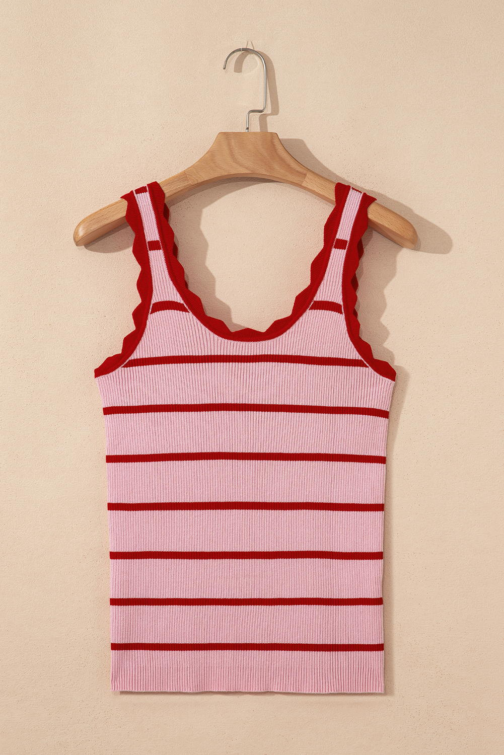Bright Green Striped Scalloped Edge U Neck Sleeveless Sweater Vest - loveforevers