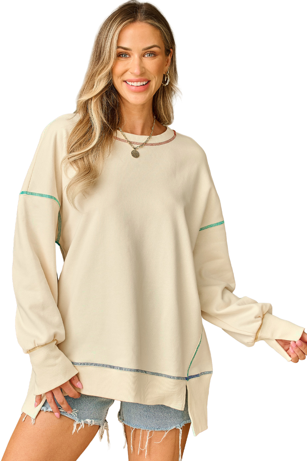 Contrast Stitching Split Baggy Sweatshirt - loveforevers