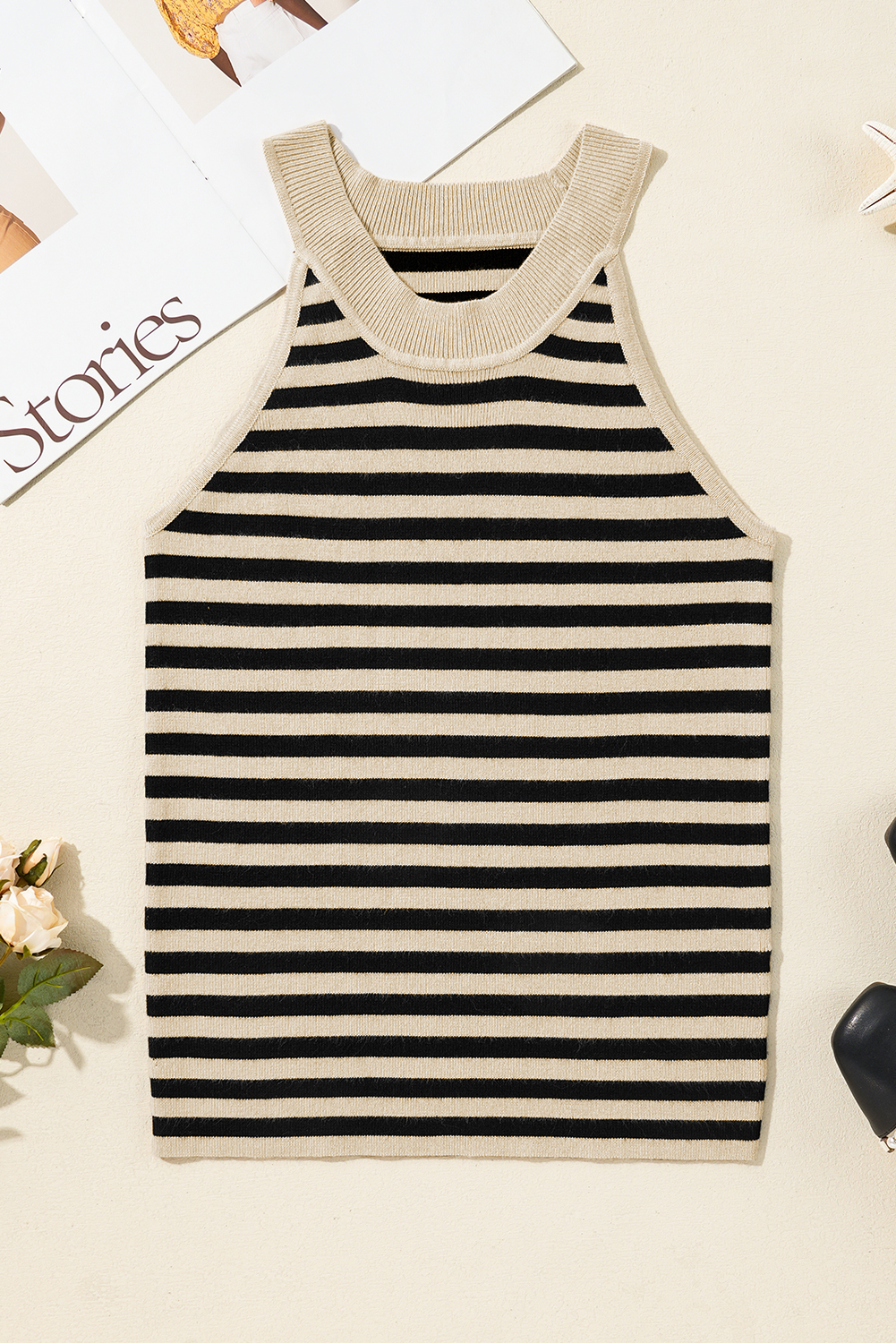 Black Stripe Crew Neck Slim Fit Sweater Vest - loveforevers