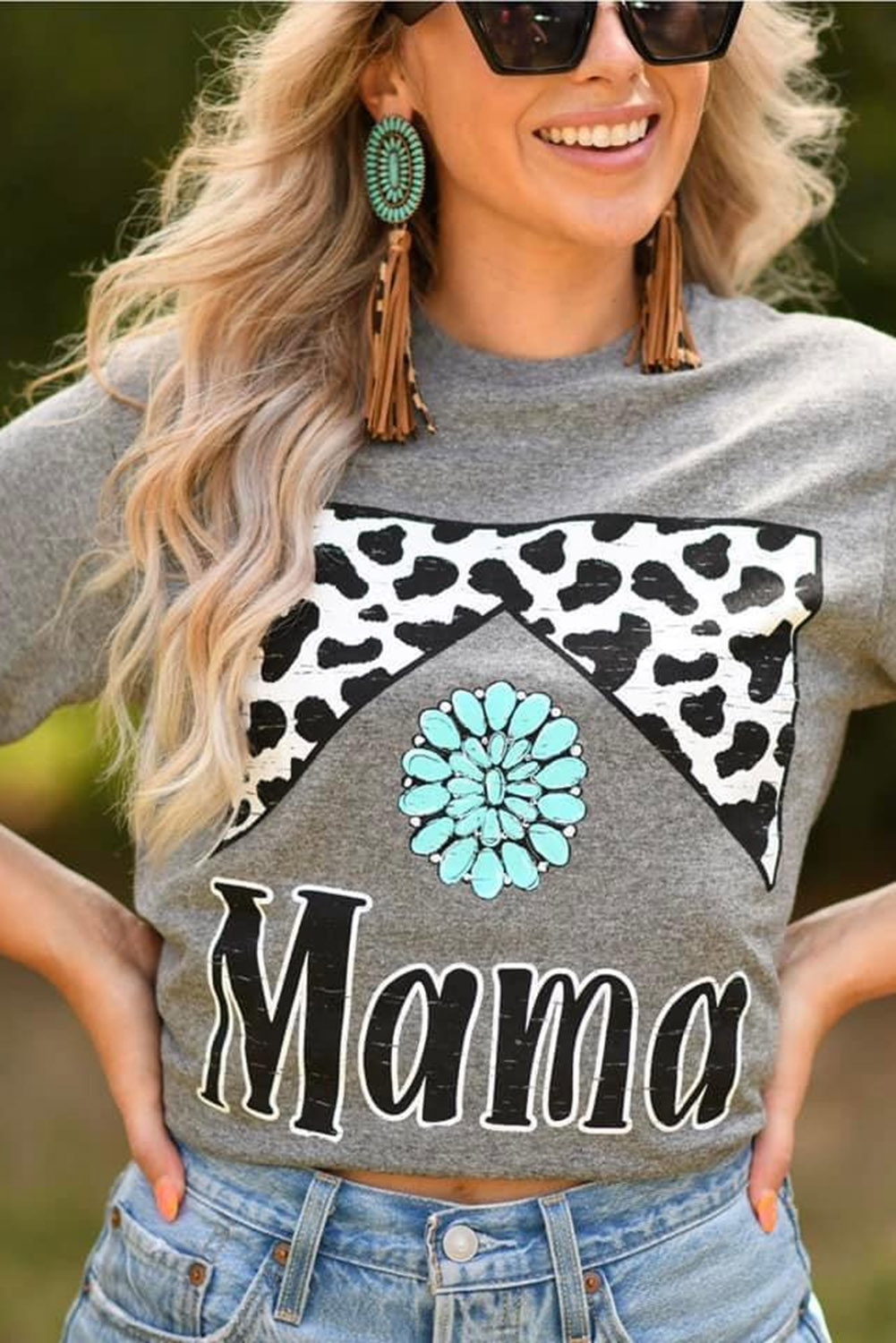 Gray Mama Cowhide Graphic Tee - loveforevers