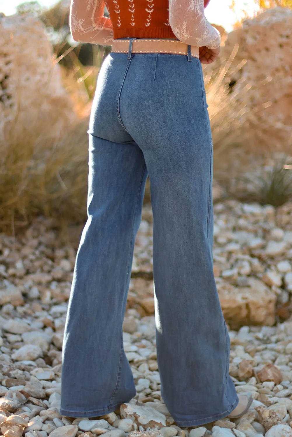Ashleigh Blue Multi Buttons High Waist Wide Leg Jeans With Pockets - loveforevers