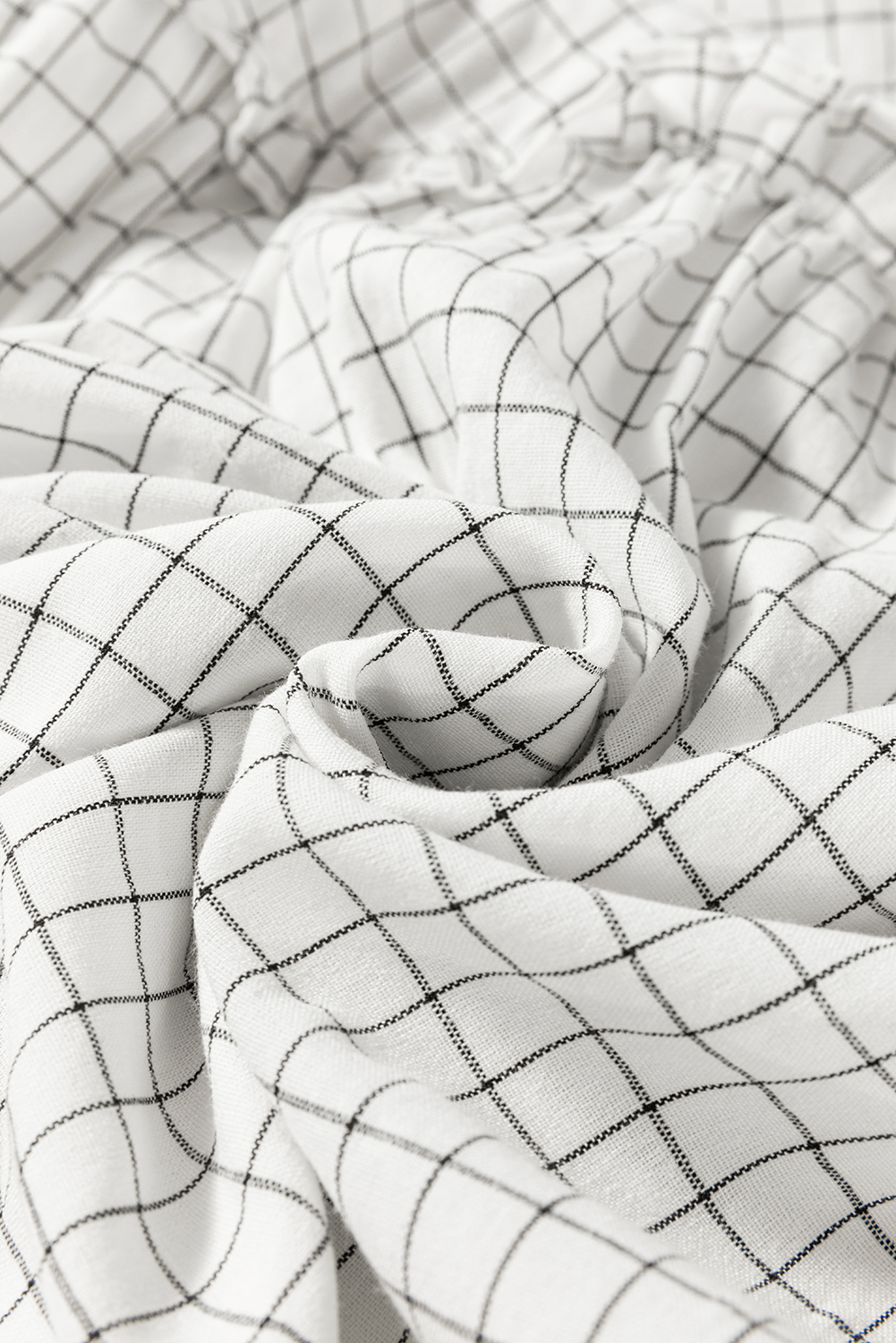 White Stripe Checkered Frilled V Neck Bracelet Sleeve Babydoll Dress - loveforevers