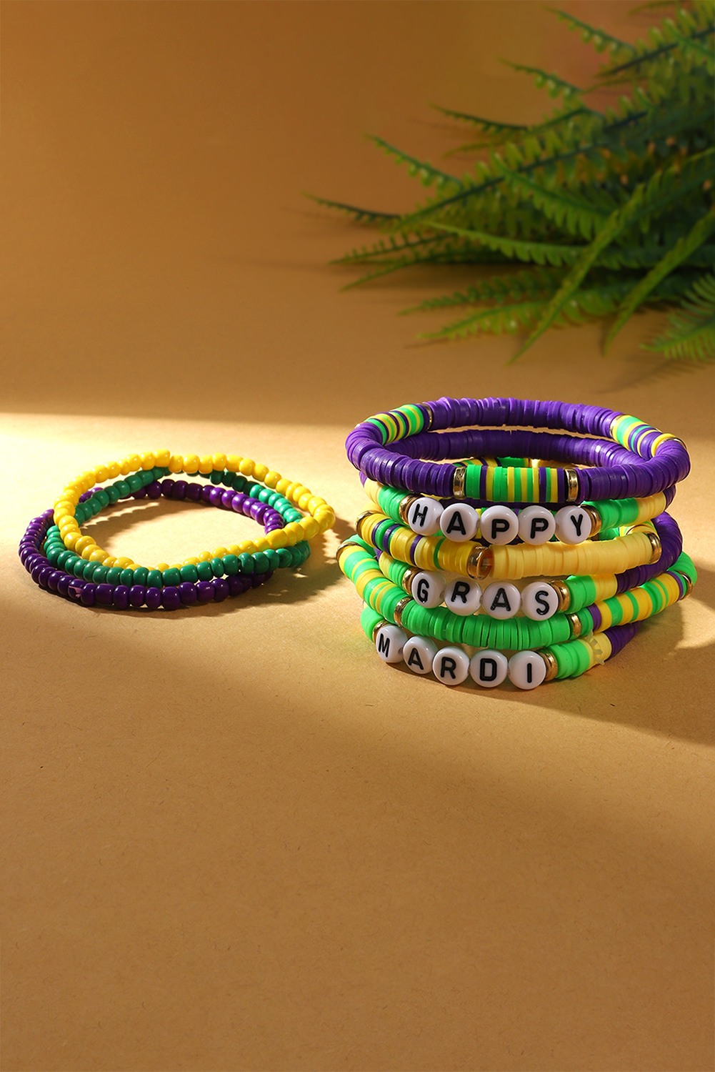Tillandsia Purple Happy Mardi Gras Beaded Layered Bracelet Set - loveforevers