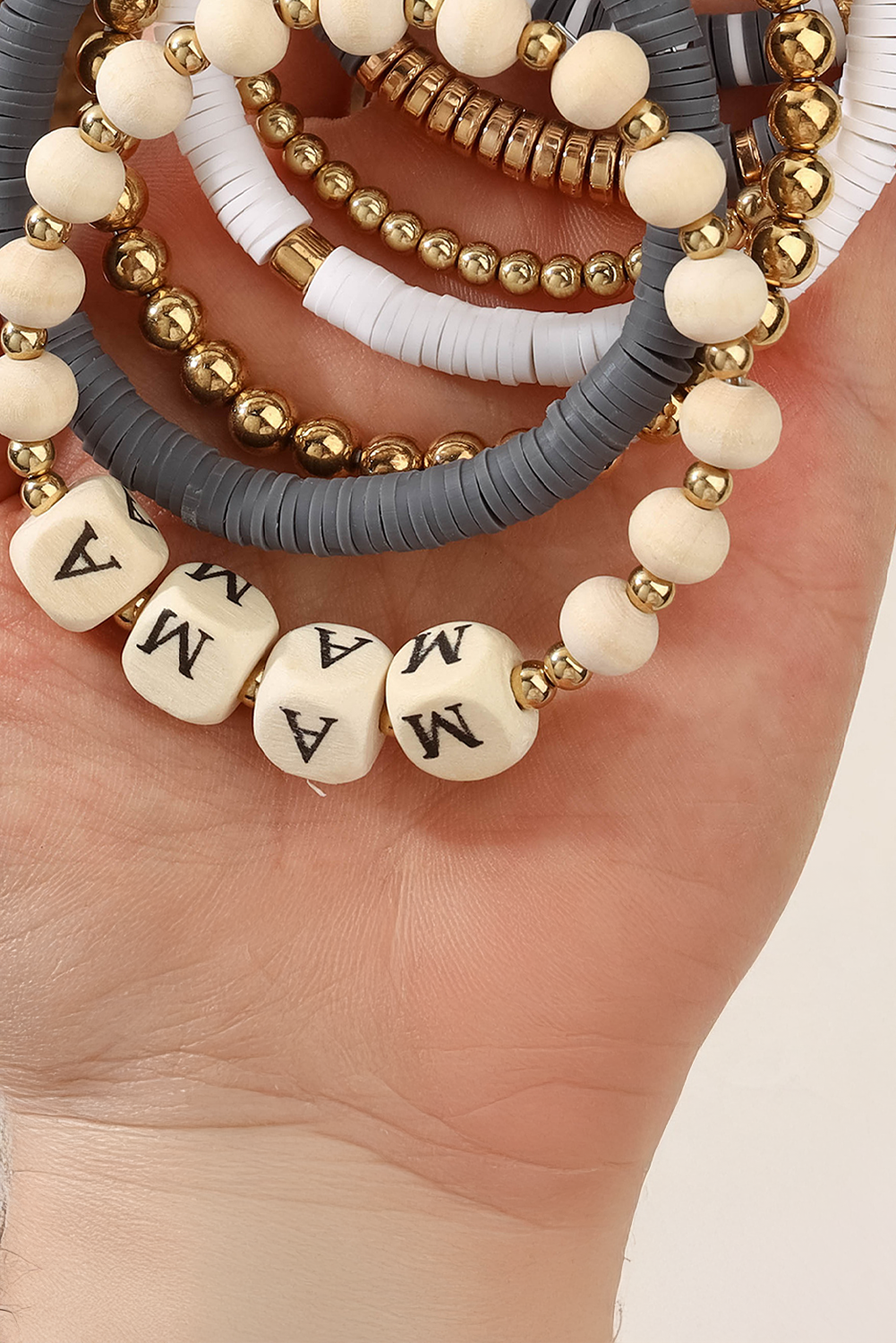 Gray MAMA Beaded Multi Layered Bracelet - loveforevers